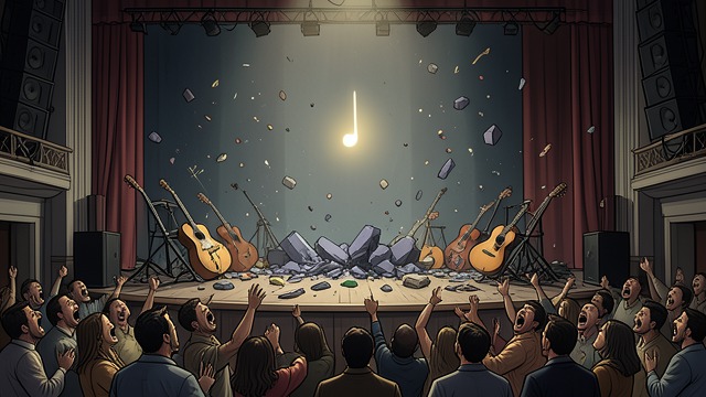 Interrupted Concert from "Rock Falls, Everyone Dies". Interrupted Concert Beauty Cut Short The impact destroys the world and ends the song.
