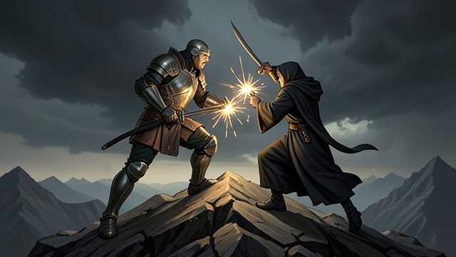 Recurring Battle from "Rock Falls, Everyone Dies". Recurring Battle Familiar Archetype A hero and villain duel above the mountain in a conflict said to decide the world’s fate.