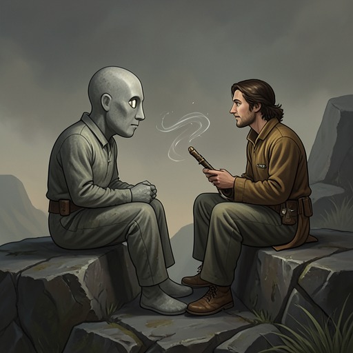 The Stone and Rihito from "Rock Falls, Everyone Dies". This flow traces the brief but transformative connection between [Unnamed] and Rihito through music, beauty, and irreversible loss.