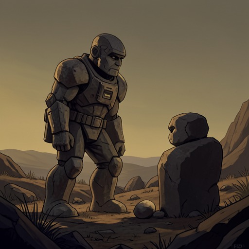 The Stone and the Golem from "Rock Falls, Everyone Dies". This flow traces the singular emotional importance of Greater Earth Golem as [Unnamed]’s first true stone rival.