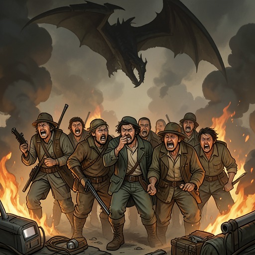 The Adventurers’ Last Stand from "Rock Falls, Everyone Dies". This flow reframes the Dragon-launched attack on the adventuring party as a rapid tragedy of misrecognition and helplessness.