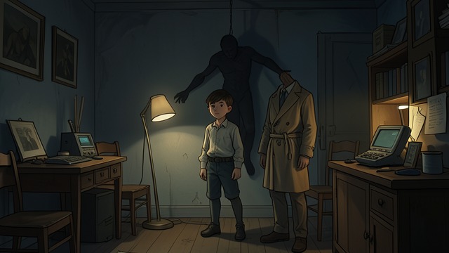 童年魔法与成人恐怖,《撒冷镇》中的场景。童年闹鬼事件 本·米尔斯看见休伯特·马斯滕吊在楼上房间里的幻象,成为他成年后恐惧的核心意象。 记忆化身为怪物 从因果角度看,这一事件始终无法确定,但它造成的情感影响却绝对真实。即使理智怀疑那一幻象,本·米尔斯的身体依然记得那座宅邸。 等待着他的过去 当他返回时,那座宅邸仿佛一直在等待他。
