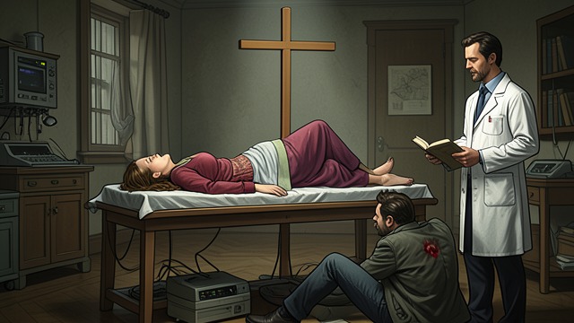 不死者调查,《撒冷镇》中的场景。太平间实验 本·米尔斯与吉米·科迪在格林殡仪馆守着玛乔丽·格利克的尸体,以检验死者是否能够复生。 证据转化为行动 他们使用经文、临时制作的十字架和医学观察。这个实验拒绝承认实验室与仪式之间存在距离。 确认与受伤 玛乔丽·格利克复活,袭击吉米·科迪,随后被本·米尔斯用十字架驱离。