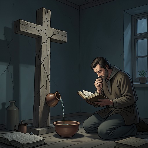 Religious Ritual as Practical Resistance from "'Salem's Lot: A Novel". This flow traces how crosses, holy water, confession, scripture, and faith move from symbolic tradition to contested weapons.