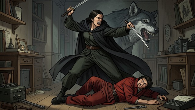 The Huntress’s Death from "Broken Rejected Mate". The Huntress’s Death Protective violence The huntress kills Doherty and raises her sword against Sierra.