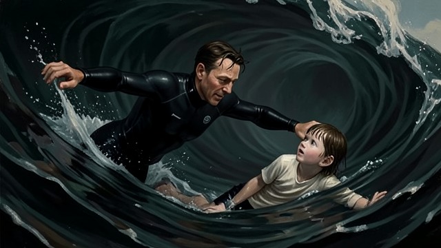 Saving a Child from "I'm Still Here- What didn't kill me made me stronger and sharper". Saving a Child Instinct overrides grievance Jensen dives into the water to rescue Gloria’s daughter after she is caught in a wave.