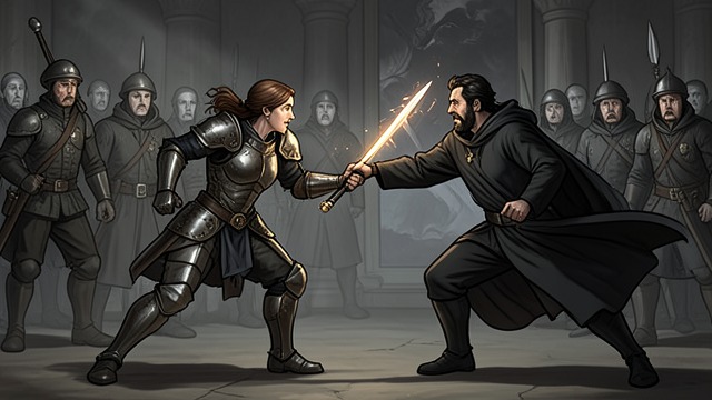 The Traitor’s Attack from "The Calamitous Bob". The Traitor’s Attack Hern betrays the garrison and attempts to kill Viviane Saint-Lys during the siege.