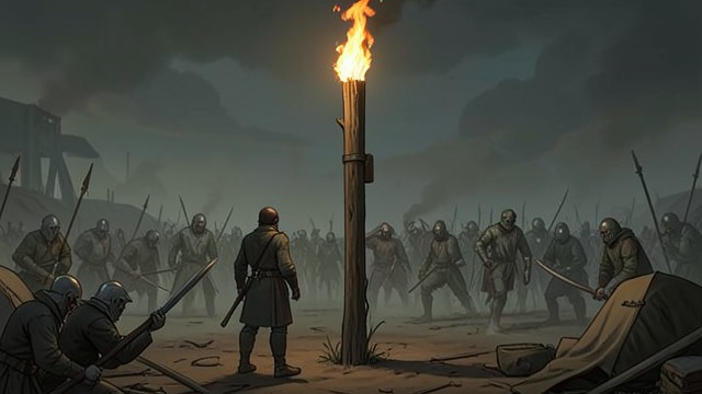 The Alarm Fire from "The Calamitous Bob". The Alarm Fire Cernit lights Fort Sky’s warning fire after the approaching horde becomes visible.