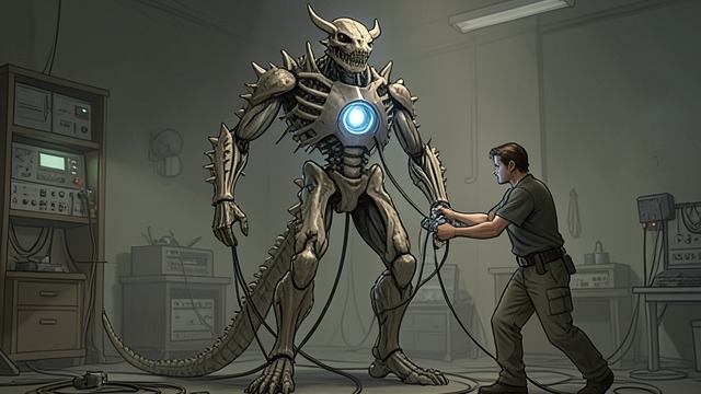 The Bone Frame from "The Calamitous Bob". The Bone Frame Solfis reconstructs himself from dragon bones, monster remains, and salvaged components while Viviane Saint-Lys performs the work his immobile…