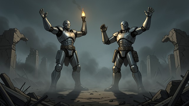 The Last Defenders from "The Calamitous Bob". The Last Defenders Solfis and the remaining golems fight the undead for centuries after Harrak falls.