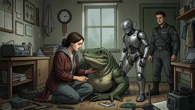 The Nonhuman Household from "The Calamitous Bob". The Nonhuman Household Viviane Saint-Lys lives with a Dragon and a golem while relying on a Kark bodyguard.