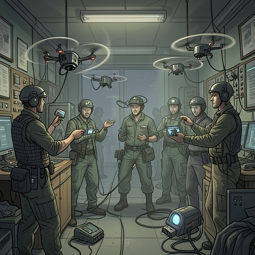 无人机与分布式意识,《《蒂妮娅与莉娅》》中的场景。这条脉络展现主角们逐渐将无人机用作眼睛、侦察员、见证者以及行动能力延伸的过程。
