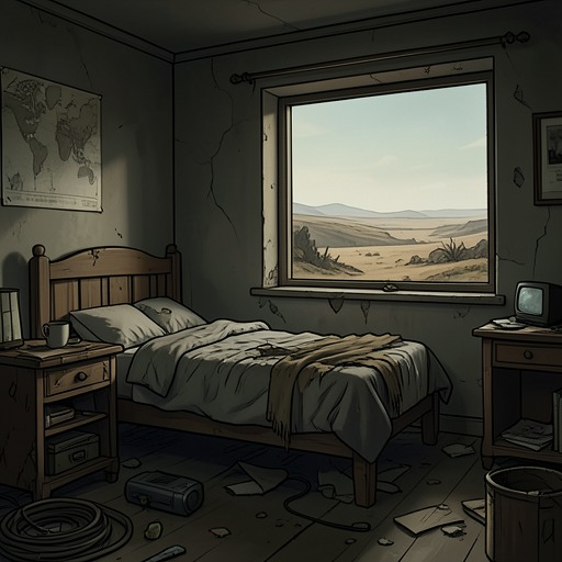 作为争夺中家园的设施基地,《《蒂妮娅与莉娅》》中的场景。这条脉络追踪绑架地点如何从囚禁之所转变为临时家园、陷阱、战场,以及一则被遗弃的信息。