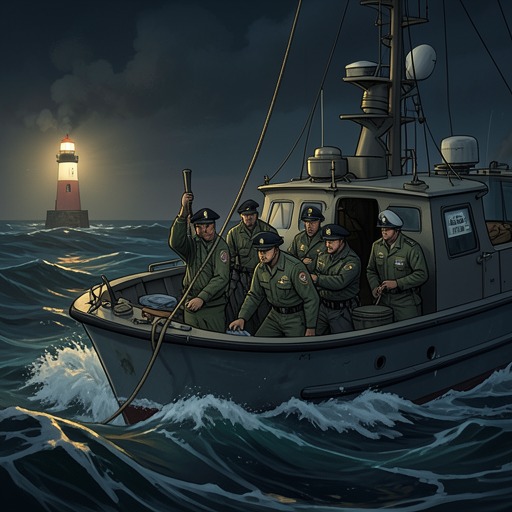 The Tornado Crew from "Not Without Hope". This flow follows the cutter’s crew from routine patrol through dangerous transit and successful rescue.