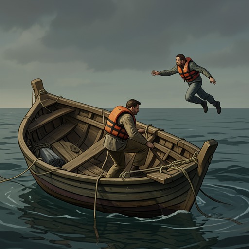 The Boat as Shelter from "Not Without Hope". This flow traces the overturned hull’s changing meaning from failed machine to improvised refuge and rescue marker.