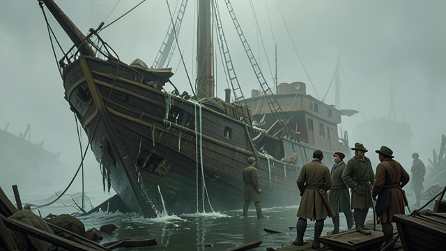 The Stranded Ship from "Chasing Sunlight". A Distress Signal The Endeavor finds a damaged Cult of Flame cargo ship trapped among wrecks and mist.