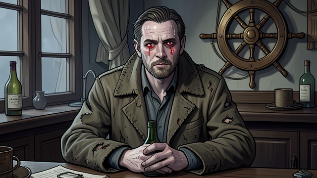 The Desperate Captain from "Chasing Sunlight". A Captain in Debt Montgomery first appears drinking in the Port Quarter after bringing the ruined Endeavor home.