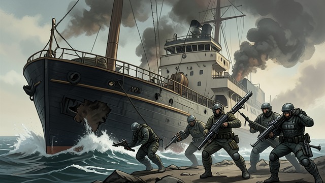 The Mercenary Attack from "Chasing Sunlight". Pirates with a Contract A dark-running ship attacks the Endeavor and sends boarders in flight suits.