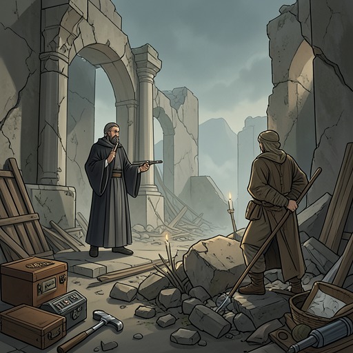 The Exploration of Ruins from "Chasing Sunlight". This flow follows the changing meaning of ancient ruins as Jonathan moves from scholarly curiosity to instrumental destruction.