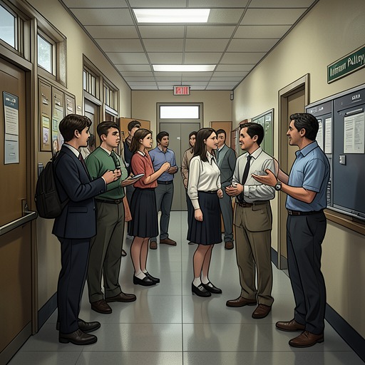 The School Uniform Dispute from "I'd Like to Apologize to Every Teacher I Ever Had". The uniform policy becomes a flashpoint through which students, families, and teachers argue over identity, fairness, cost, and authority.