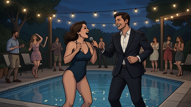 Pool Dance Party from "Grumpy Billionaire CEO's Nanny: An Age Gap Forced Proximity Romance". Pool Dance Party Restoring Joy When Isabella grows withdrawn after Derek leaves, Indy turns the pool area into an improvised dance party.