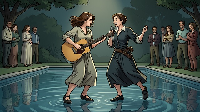 Music Builds Trust from "Grumpy Billionaire CEO's Nanny: An Age Gap Forced Proximity Romance". Music Builds Trust Shared Expression Indy and Isabella sing and dance together by the pool.