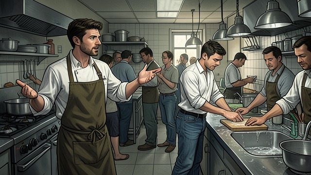 Kitchen Shortage from "Grumpy Billionaire CEO's Nanny: An Age Gap Forced Proximity Romance". Kitchen Shortage Missing Staff A chef reports that the kitchen is short-handed before a demanding dinner service.