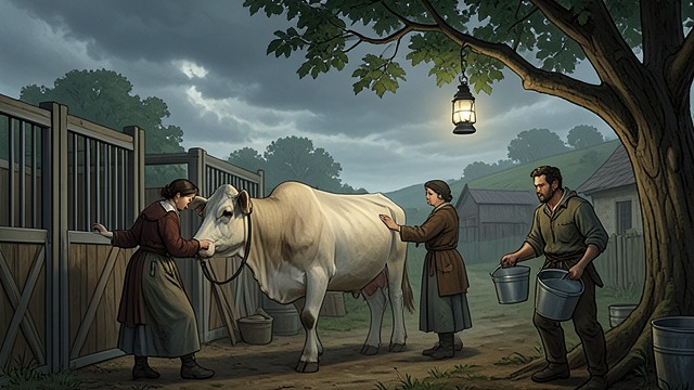 Seasonal Labor from "Her First Werewolf (BBW, Werewolf, Prince Charming, Fairy Tale Romance)". Seasonal Labor Daily Production Flora milks cows, cleans stalls, and helps Hans with farm work.