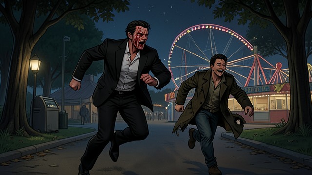 Park Pursuit from "Batman the Dark Knight Returns 10th Anniversary Edition Hardcover". Park Pursuit Bruce Wayne / Batman follows The Joker to the amusement park where the final spectacle is prepared.