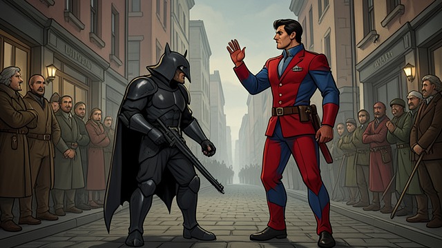 Armored Duel from "Batman the Dark Knight Returns 10th Anniversary Edition Hardcover". Armored Duel Bruce Wayne / Batman confronts Clark Kent / Superman in Armored Batsuit combat.