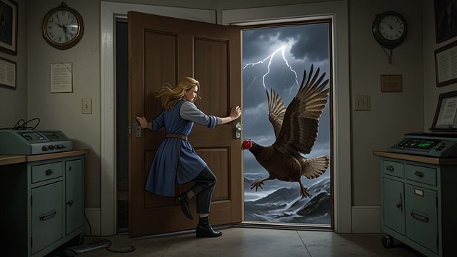 Stopped at the Porch from "Tales From Otherworld: Collection One". Stopped at the Porch The chase continues Once the turkey reaches the porch, it bolts through an open door.