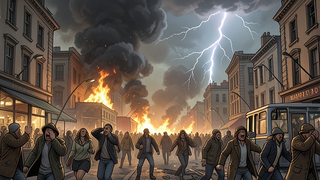 Fire and Lightning from "Tales From Otherworld: Collection One". Fire and Lightning Disaster gathers shape Arial speaks of fire, smoke, collapsing buildings, and people trying to escape lightning.