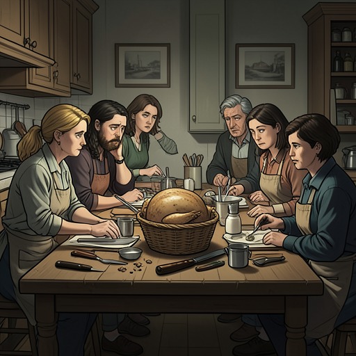 Household Roles Under Pressure from "Tales From Otherworld: Collection One". This flow traces how the live-turkey crisis tests the household’s familiar roles, from Iris’s kitchen authority to Camille’s emergency problem-solving.