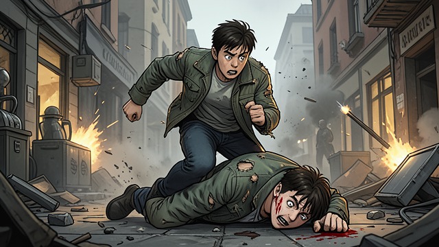 A Young Man Flees from "The Secret Vampire". Flight Through the War A disrupted beginning A nameless young man runs through the chaos of the Human–Vampire War of Cape Town.