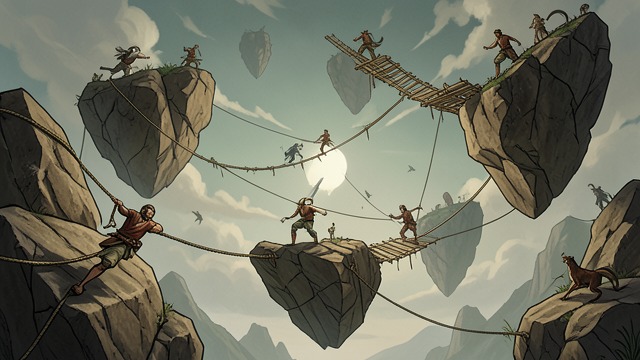 Floating Mountains from "The Legend of William Oh". Floating Mountains A Broken Landscape The Second Floor is composed of floating mountains separated by empty air.