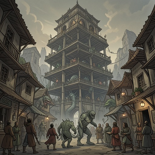 The Tower as Ecosystem from "The Legend of William Oh". This flow traces how the novel gradually reveals The Tower as an interlocking ecology of monsters, routes, resources, settlements, and political systems.