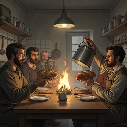 The Role of Food from "The Legend of William Oh". This flow traces how hunger, bread, salt, cooking, and logistics transform from comic details into the foundation of survival and political power.