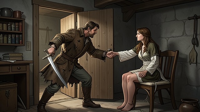 D'Artagnan's Rescue from "The Three Musketeers". A Door Forced Open Direct Intervention D'Artagnan attacks the guards and frees Constance from the mousetrap.