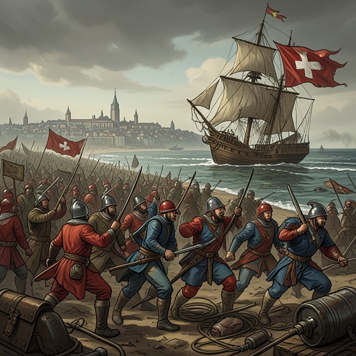La Rochelle and the Anglo-French Struggle from "The Three Musketeers". This flow traces the private rivalries that expand into the siege, blockade, and surrender of La Rochelle.