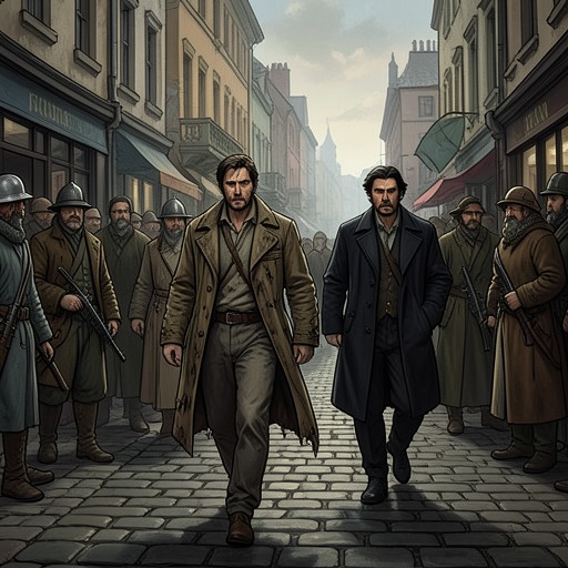 D'Artagnan and the Cardinal from "The Three Musketeers". This flow traces d'Artagnan's movement from suspected enemy to reluctant protected asset of Richelieu.