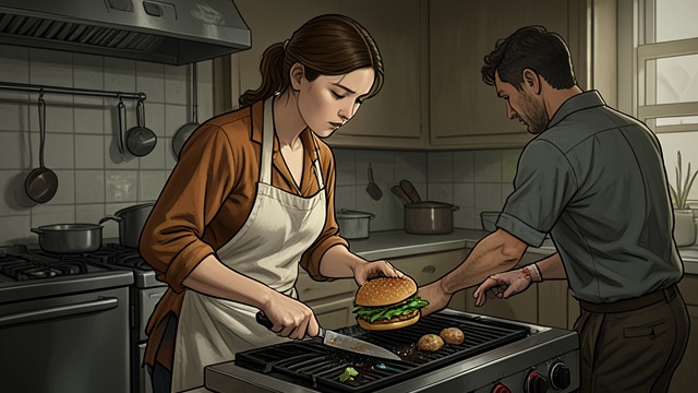 The Bottle-Cutting Accident from "How to Flirt with A Naked Werewolf". The Bottle-Cutting Accident A Kitchen in Crisis Buzz severs a tendon while trying to prove a knife can cut a bottle, leaving Evie without her cook during a…