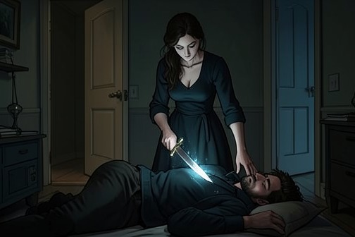 Veronica刺杀Matheus与Alice未遂 from "The Vampire Prince’s Bride". Veronica's attempted assassination of Matheus and Alice is a failed nighttime attack that converts domestic intimacy into immediate mortal danger.