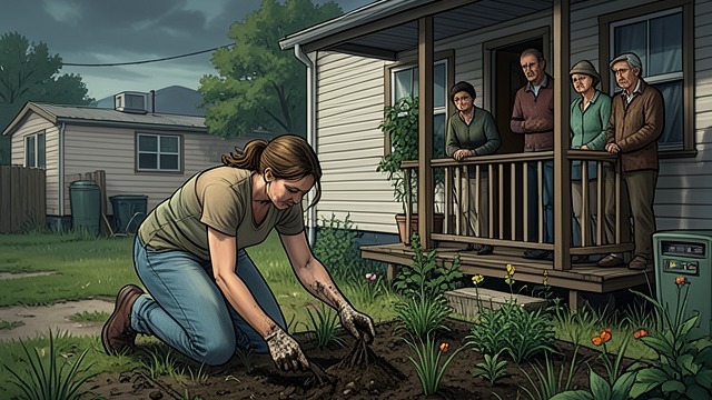 Repairing the Yard from "RE". Repairing the Yard Tabitha Moore weeds the trailer park and prepares a garden despite limited health and resources.
