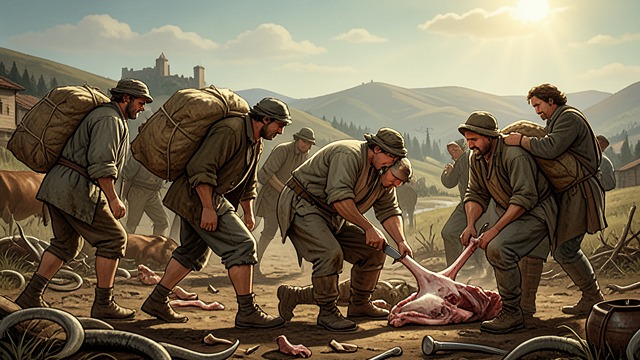 Forced March from "Pamela's War". Forced March Hunger and Labor Geoff and fellow prisoners herd cattle during forced marches while being starved and brutalized.