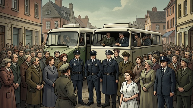 Internment Convoy from "Pamela's War". Internment Convoy Public Accusation Police arrive at the nursing home after Sidney Wheeler reports his suspicions.