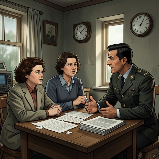 Law Versus Survival from "Pamela's War". This flow traces recurring clashes between wartime law and the family’s improvised methods of staying alive.