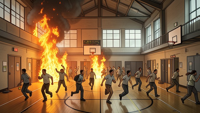 A Burning School from "Stephen King Three Classic Novels Box Set: Carrie, 'Salem's Lot, the Shining". A Burning School Electrical Fire Live cables and wet flooring produce sparks and fire around the stage.