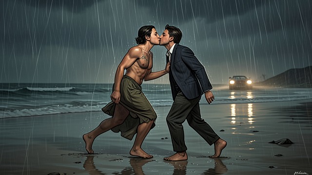 Beach Confession from "Falling For The CEO: BAD BOY ROMANCE". A Private Shoreline Physical Vulnerability William and Diana walk barefoot on the beach after dinner.