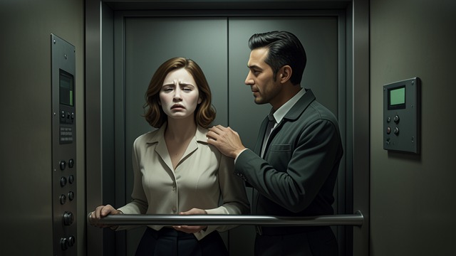 Elevator Panic from "Falling For The CEO: BAD BOY ROMANCE". Enclosure And Breathlessness Physical Crisis The elevator stops, the lights fail, and Diana hits her head.