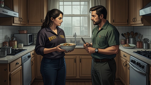 Kitchen as Common Ground from "Roommate Wars & Midnight Kisses (My College Romance)". Kitchen as Common Ground Domestic Conflict Leah labels shelves, sorts raw food from leftovers, and tries to impose order on Liam’s chaotic storage habits.